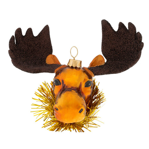 4.5" Brown Glitter Antler Moose with Tinsel Necktie Christmas Ornament - IMAGE 1
