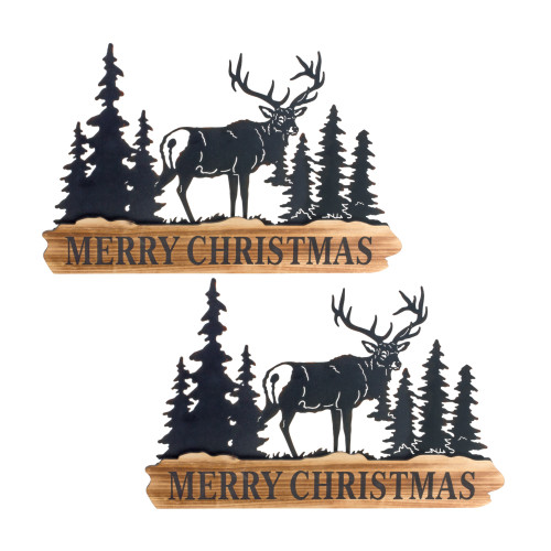 Set of 2 Deer "Merry Christmas" Wall Signs 18" - IMAGE 1