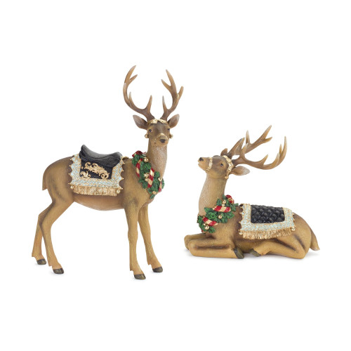 Set of 2 Deer with Wreath Christmas Tabletop Figurines 15.75" - IMAGE 1