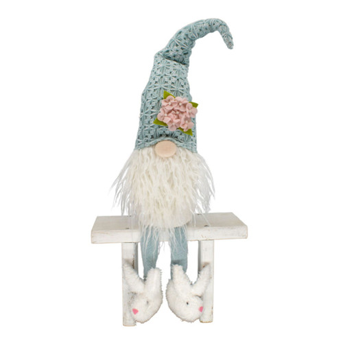 29.5" Blue and White Plush Bunny Shoe Gnome - IMAGE 1