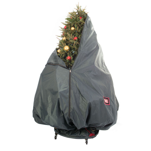 65" Slate Gray Christmas Decorated Upright Tree Storage Bag with Rolling Tree Stand - IMAGE 1