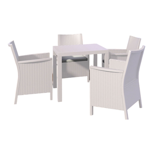 5-Piece White Patio Square Dining Set with Sunbrella Natural Cushion 31.5" - IMAGE 1
