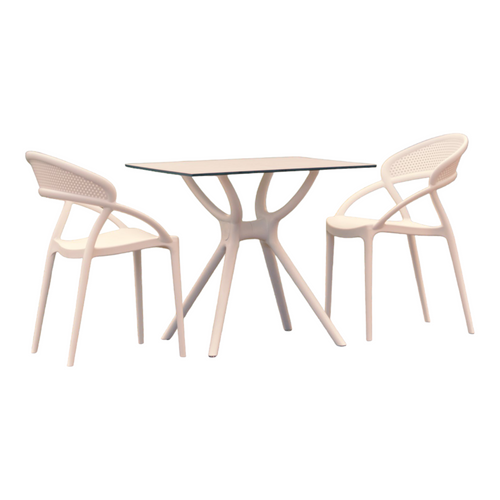 3-Piece White Square Outdoor Patio Dining Set 32.25" - IMAGE 1