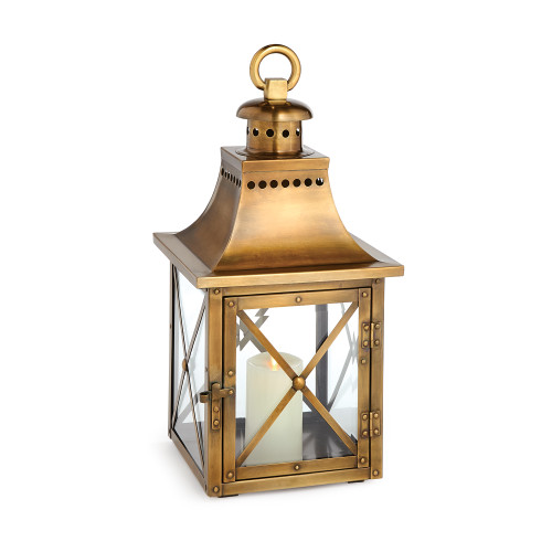 22" Brown Stainless Steel Medium Footed Lantern with Glass Panels - IMAGE 1