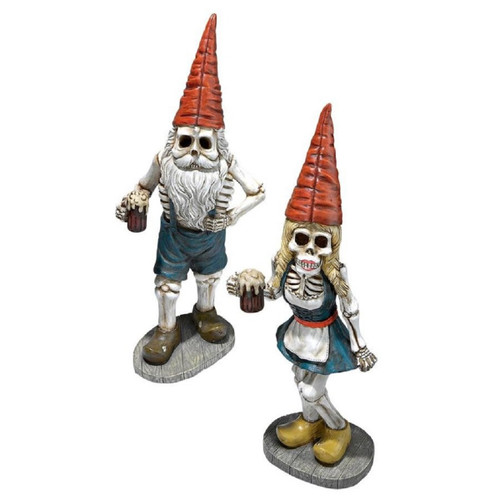 Set of 2 Skeleton Gnome Outdoor Garden Statues 18" - IMAGE 1