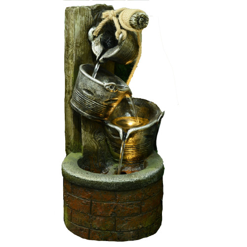 24" LED Warm White Lights Three Pouring Buckets Outdoor Water Fountain - IMAGE 1