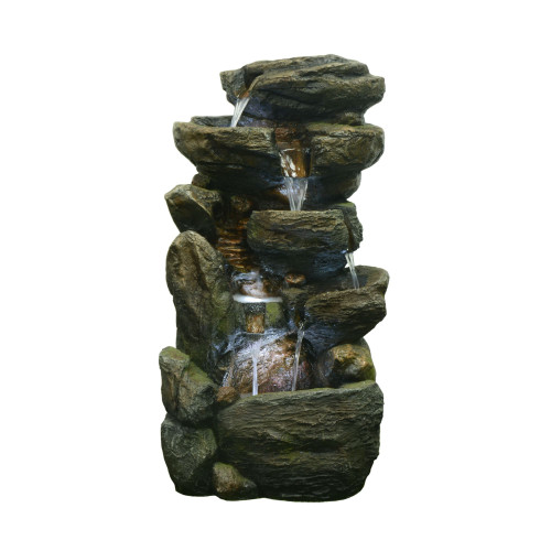33.5" LED Cool White Lights Multi Level Rock Outdoor Waterfall Fountain - IMAGE 1