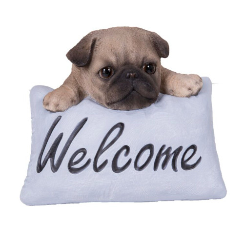 5" Pug with Welcome Sign Outdoor Garden Statue - IMAGE 1