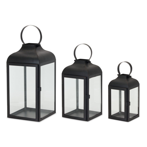 Candle Lanterns with Handle - 16" - Black - Set of 3 - IMAGE 1