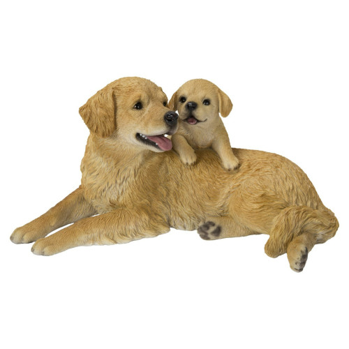 11.75" Baby and Mother Golden Retriever Outdoor Garden Statue - IMAGE 1