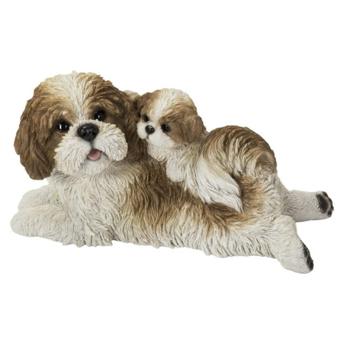 12.5" Baby and Mother Shih Tzu Outdoor Garden Statue - IMAGE 1