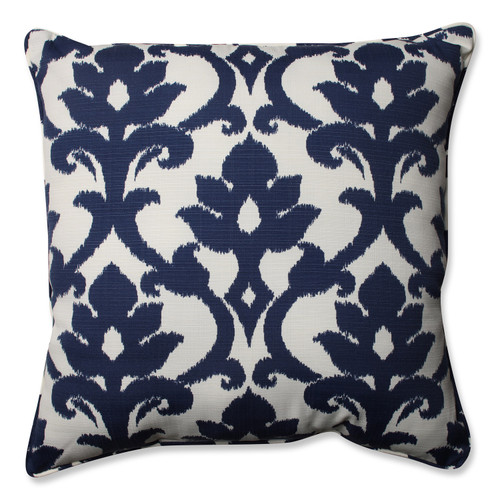 Floral Outdoor Patio Square Floor Pillow - 25" - Navy Blue and White - IMAGE 1