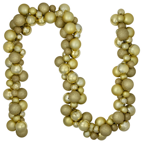Shatterproof 3-Finish Christmas Ball Garland - 6' x 3.5" - Gold - Unlit - IMAGE 1