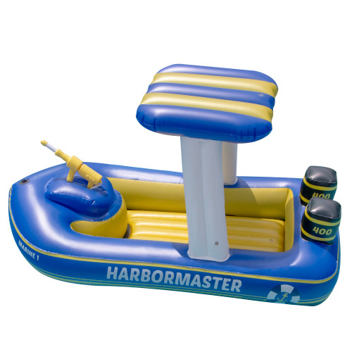 67" Blue and Yellow Harbor Master Patrol Boat with Pump Squirter Swimming Pool Float - IMAGE 1