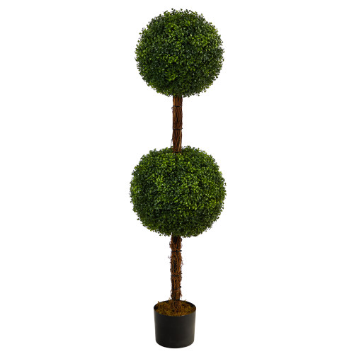 4.5' Boxwood Double Ball Topiary Artificial Tree in Black Pot - IMAGE 1