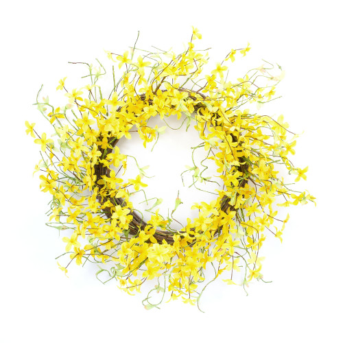 Yellow Forsythia Twig Spring Floral Wreath, 21.75-Inch - IMAGE 1