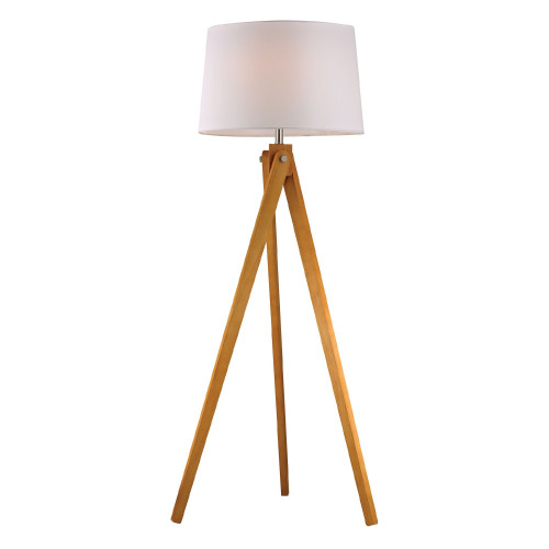 63" White and Brown Unique Wooden Tripod Freestanding LED Floor Lamp - IMAGE 1