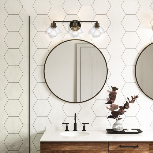 3-Light Vanity Fixture with Glass Shade - 24" - Matte Black - IMAGE 1