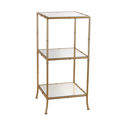 31” Gold and Clear 3-Tier Metal Shelving Unit in Bamboo - IMAGE 1