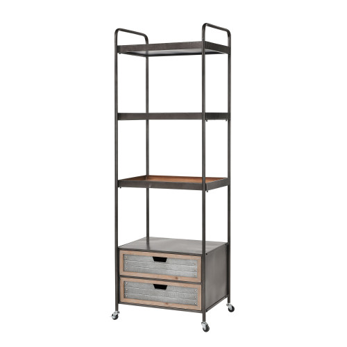 69" Whitepark Bay Natural Fir Wood and Galvanized Steel Bookshelf - IMAGE 1