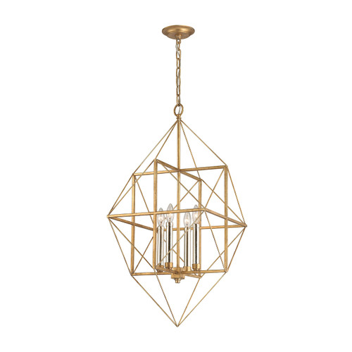 4-Light Geometrical Hanging Pendant Ceiling Fixture - 35" - Gold and Silver - IMAGE 1