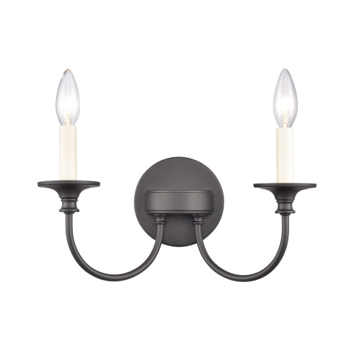 2-Light Curved Arm Vanity Wall Sconce - 14" - Matte Black - IMAGE 1