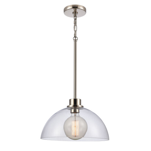 Hanging Pendant Ceiling Light Fixture with Dome Shade - 14" - Polished Nickel - IMAGE 1