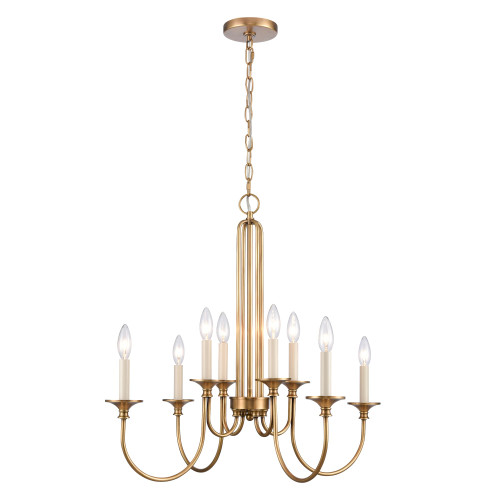 8-Light Slender Curved Arms Ceiling Chandelier - 28" - Brass Finish - IMAGE 1