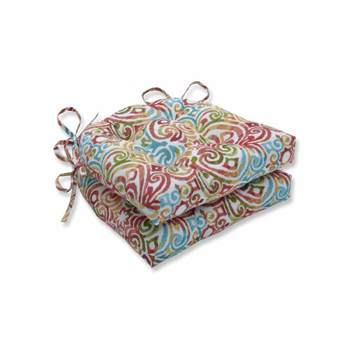 Set of 2 Contemporary Pattern Reversible Chair Pads - 16" - Blue and Red - IMAGE 1