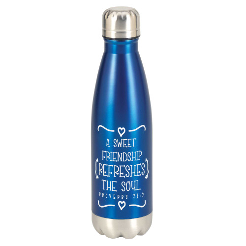 10.25" Blue Stainless Steel Verse of Proverbs 27:9 Water Bottle Travel Mug, 17oz - IMAGE 1