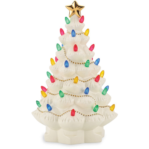 13.25" Lighted White Retro Porcelain Christmas Tree - Multi-Color Lights - IMAGE 1