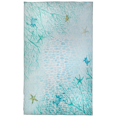 3' x 5' Coral Sea Aqua Blue and Green Rectangular Area Throw Rug - IMAGE 1