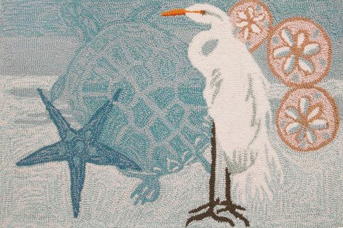 Coastal Heron Blue and White Hand Hooked Rectangular Door Mat 22" x 34" - IMAGE 1