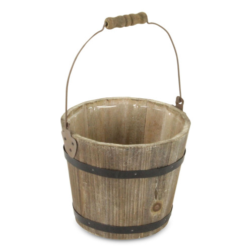 Round Wooden Bucket with Top Handle 7.75" - IMAGE 1