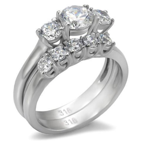 Women's Stainless Steel Wedding Three Stone Ring with Cubic Zirconia - Size 8 - IMAGE 1