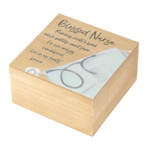 9.25" Beige Blessed Nurse Stethoscope Matte Keepsake Box - IMAGE 1