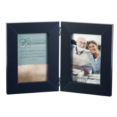 11.5" Black and Blue Blessed Retirement Rectangular Double Photo Frame - IMAGE 1