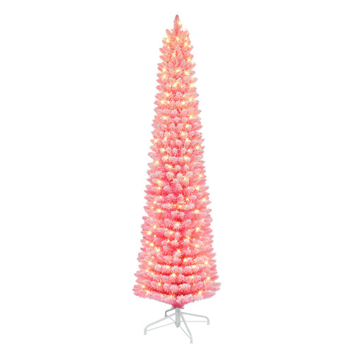 Pre-lit Fashion Pink Flocked Artificial Christmas Tree - 6.5’ - Clear Lights - IMAGE 1