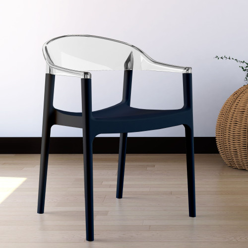 Curved Backrest Outdoor Patio Dining Arm Chair - 32" - Black and Clear - IMAGE 1