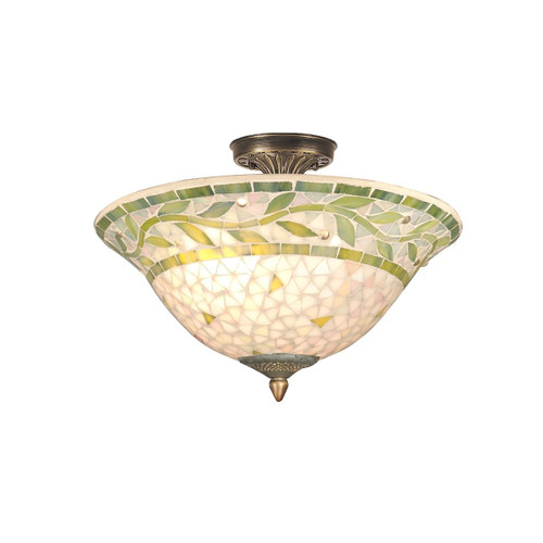 13.25" Antique Brass Cadena Mosaic Flush Mount Hanging Ceiling Light Fixture - IMAGE 1