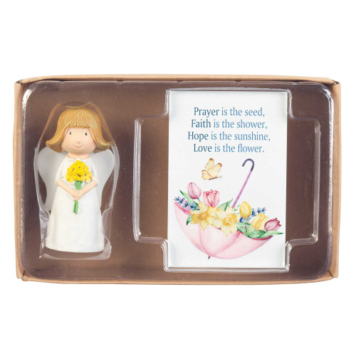 Floral Umbrella Angel Figurine Gift Box - 5.5" - Brown - IMAGE 1