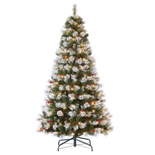 Pre-lit Medium Flocked Pine Artificial Christmas Tree - 7.5’ - Clear Lights - IMAGE 1