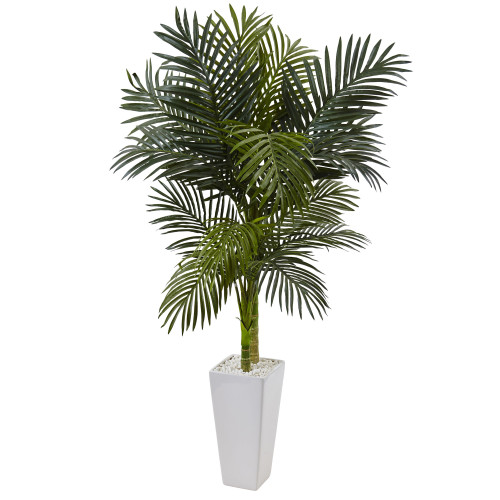 5' Golden Cane Artificial Palm Tree with White Tower Planter - IMAGE 1
