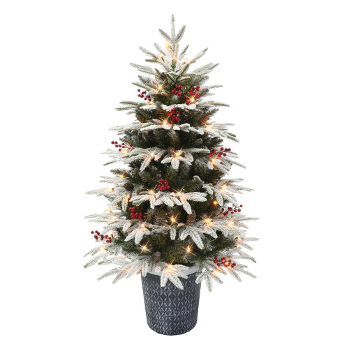 4.5' Pre-lit Potted Flocked Halifax Fir Medium Artificial Christmas Tree, Clear Lights - IMAGE 1
