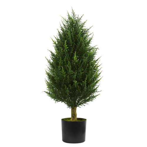 3' Cypress Tower Artificial Outdoor Tree in Black Pot - IMAGE 1