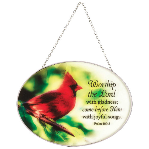 9" Cardinal Psalm Verse 100:2 Window Outdoor Suncatcher Decoration - IMAGE 1