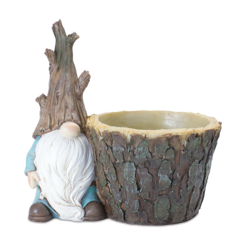 Tree Trunk Gnome Planters - 6.75" - Brown and Blue - Set of 2 - IMAGE 1