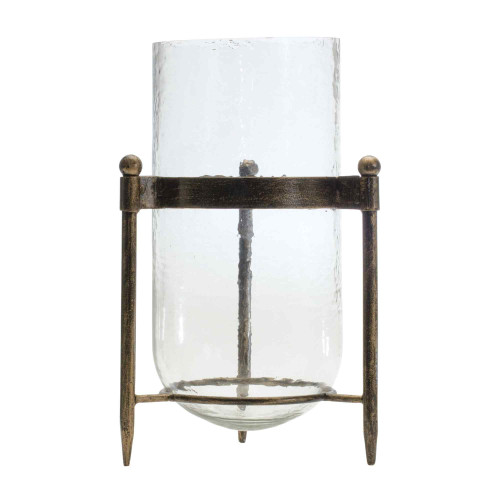 Textured Glass Hurricane Candle Holder - 13.5" - Black and Clear - IMAGE 1