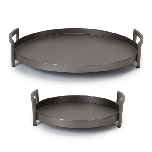 Round Decorative Trays with Handle - 18" - Black - Set of 2 - IMAGE 1