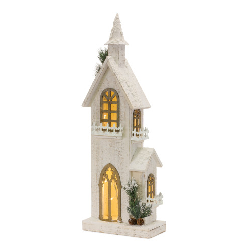 LED Lighted Frosted Christmas Church - 27" - Beige and Brown - IMAGE 1